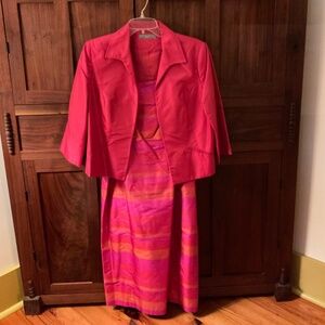 Ann Taylor Silk cocktail dress in fushia and orange.